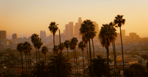 Los Angeles City skyline at sunset