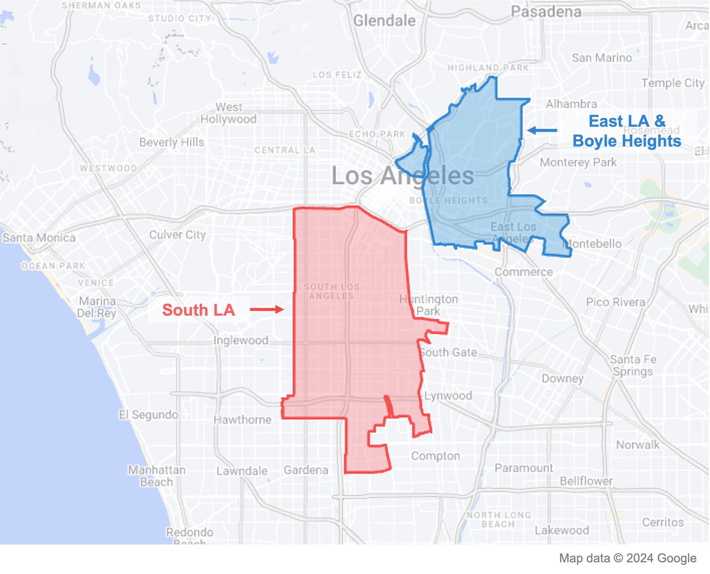 Service area map of Community Broadband Network South LA and East LA & Boyle Heights